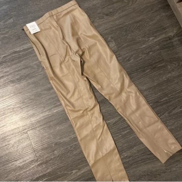 ZARA Tan Faux Leather High Rise Extra Long Pants (MEDIUM) - Picture 8 of 10